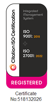 Citation ISO Certification - ISO 9001:2015 and ISO 27001:2022 registered, certificate no. 518132026